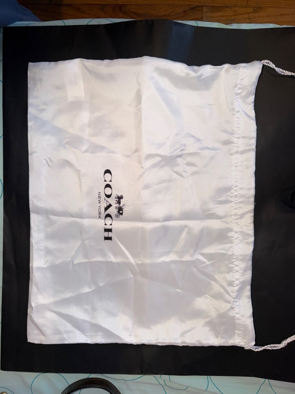 Coach Drawstring Dust Bag in White  with Black Logo